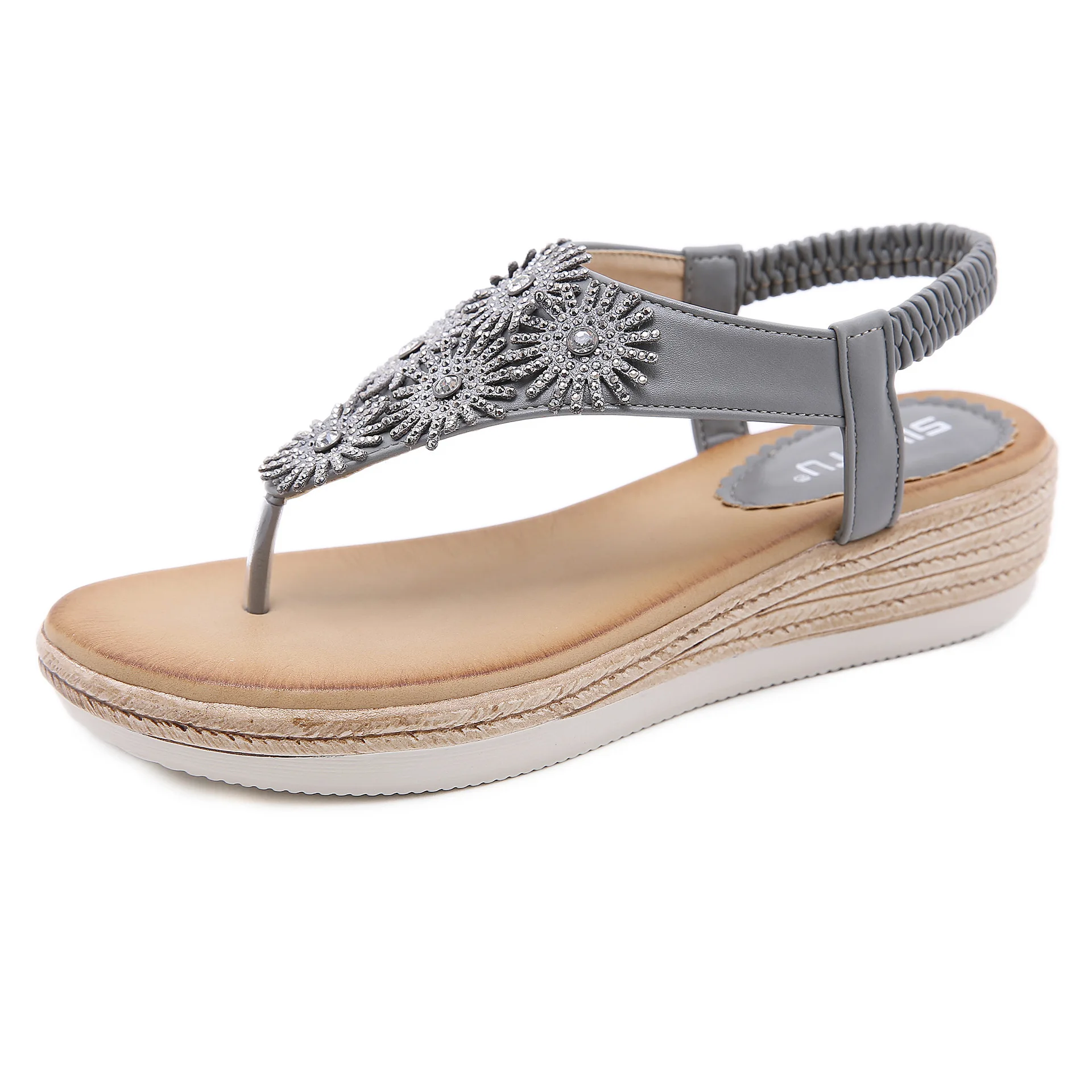 

Thick bottom diamond decoration clip toe wedge sandals for women's