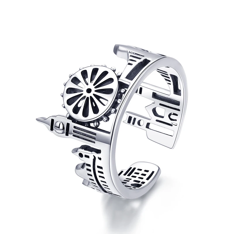 

Ring personality silver castle pattern opening adjustable commemorative ring sterling silver S925 ring