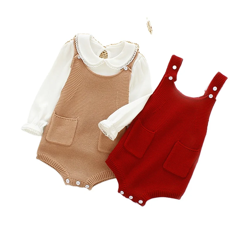 

Baby Girls Boys Knitted Spot Romper Sleeveless Vest wih collar Jumpsuit, Beige,red