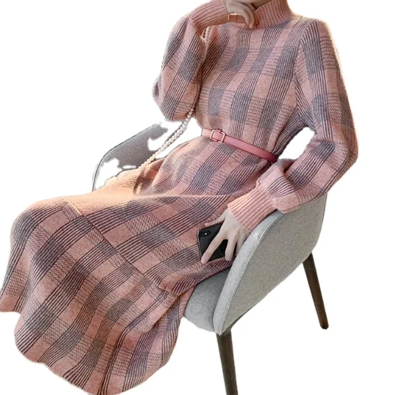 

Wholesale korea style round neck  loose women patchwork stripe women sweater dress