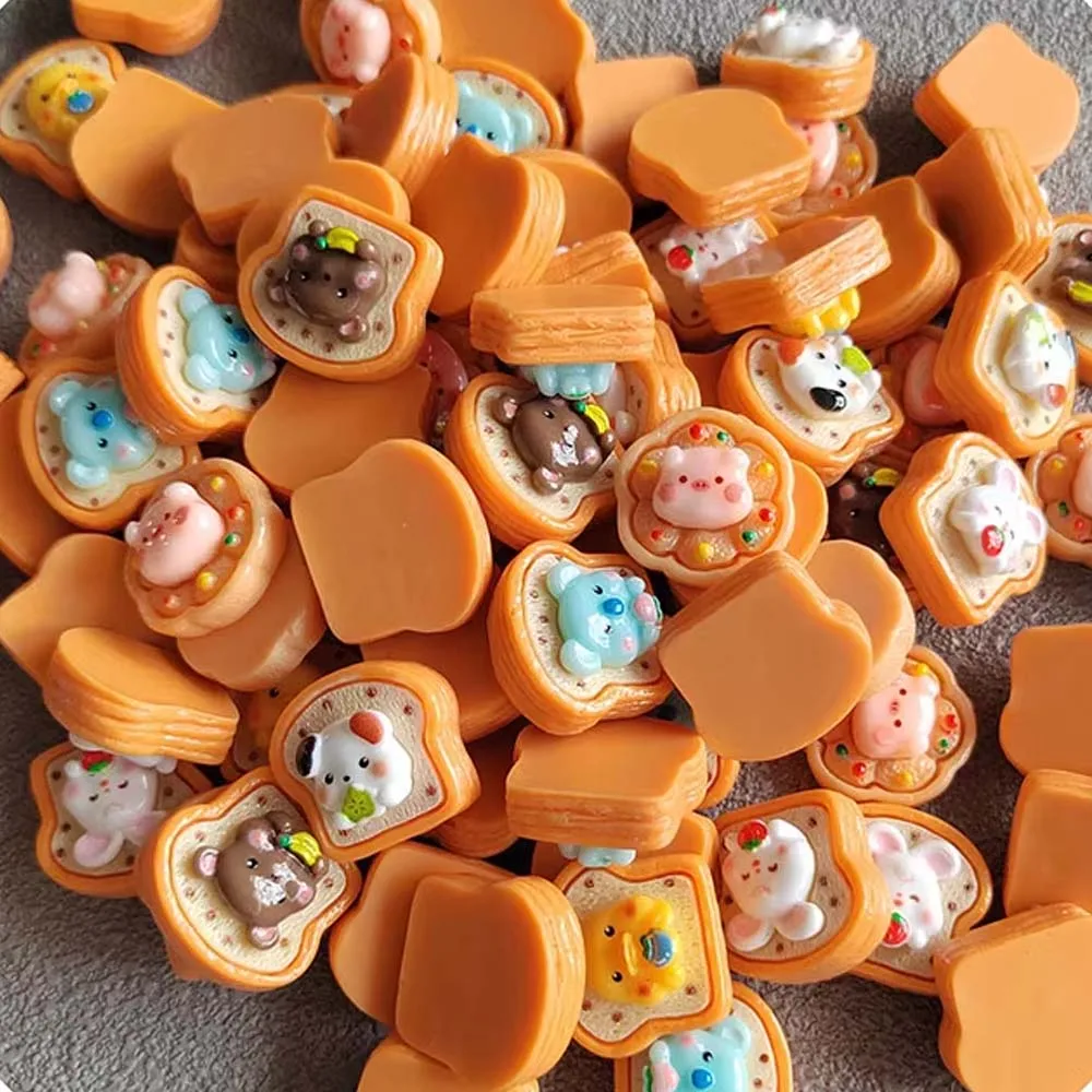 Resin Cartoon Animals Bread Flat Back Cabochon Kawaii Simulation Food Play Phone Decoration DIY Scrapbooking Hair Accessories