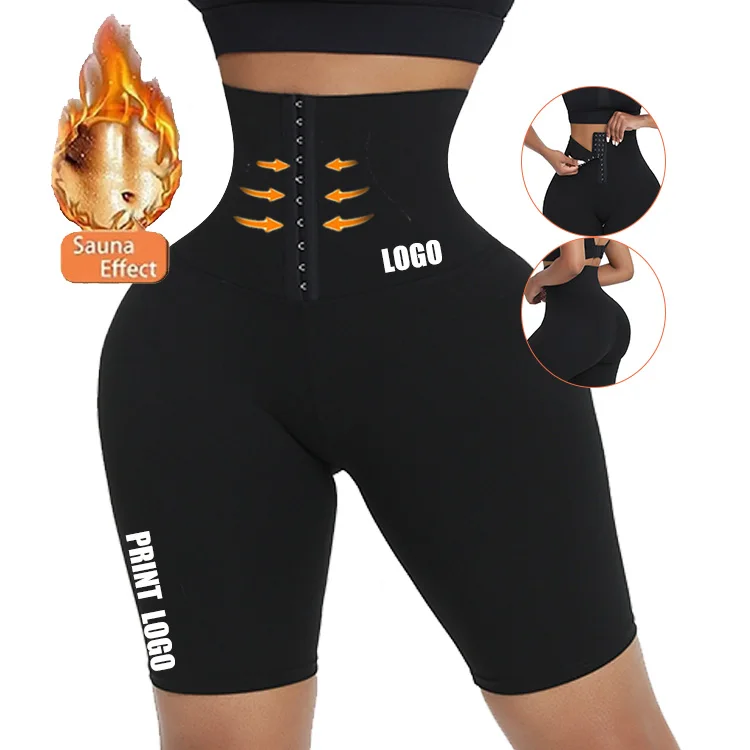 

Drop Ship Breathable Hooks Design Leggings With Waist Trainer High Compression Corset Leggings Shorts