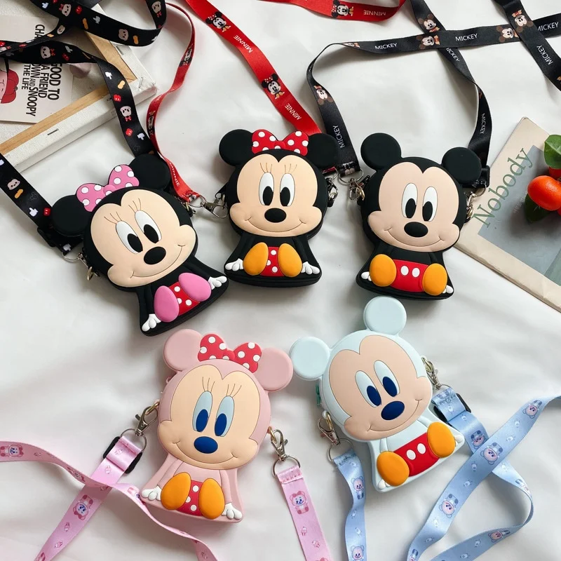 

Silicone Minnie Mickey Colorful Cute Baby Student Kindergarten Mini Small Kids Jelly Pocket Coin Purse Sling Wallet Pouches Bag, 7 colors