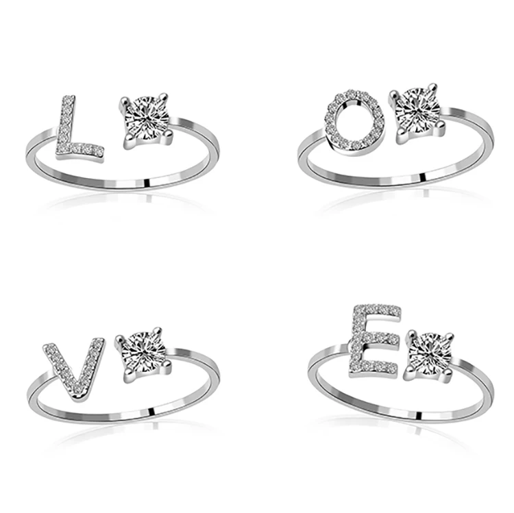 

In Stock 26 Letter Zircon Initial Rings Women Jewelry Gold Plated Initial Rings