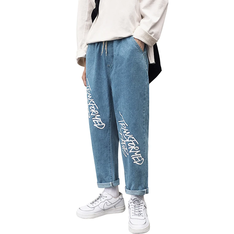 

Hot Sale Youngman White Printed Baggy Black And Blue Stretch Jeans Pant Diy