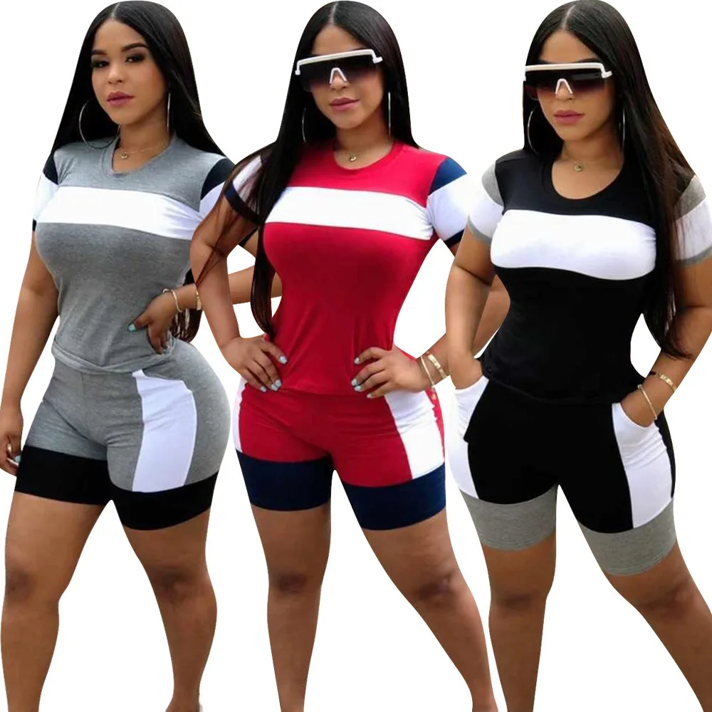 

Wholesale New Arrivals High Quality Summer Fashion Pink Print Two Pieces Set Womens Trendy 2 Piece Short Sets, Yellow, red, gray, black, blue