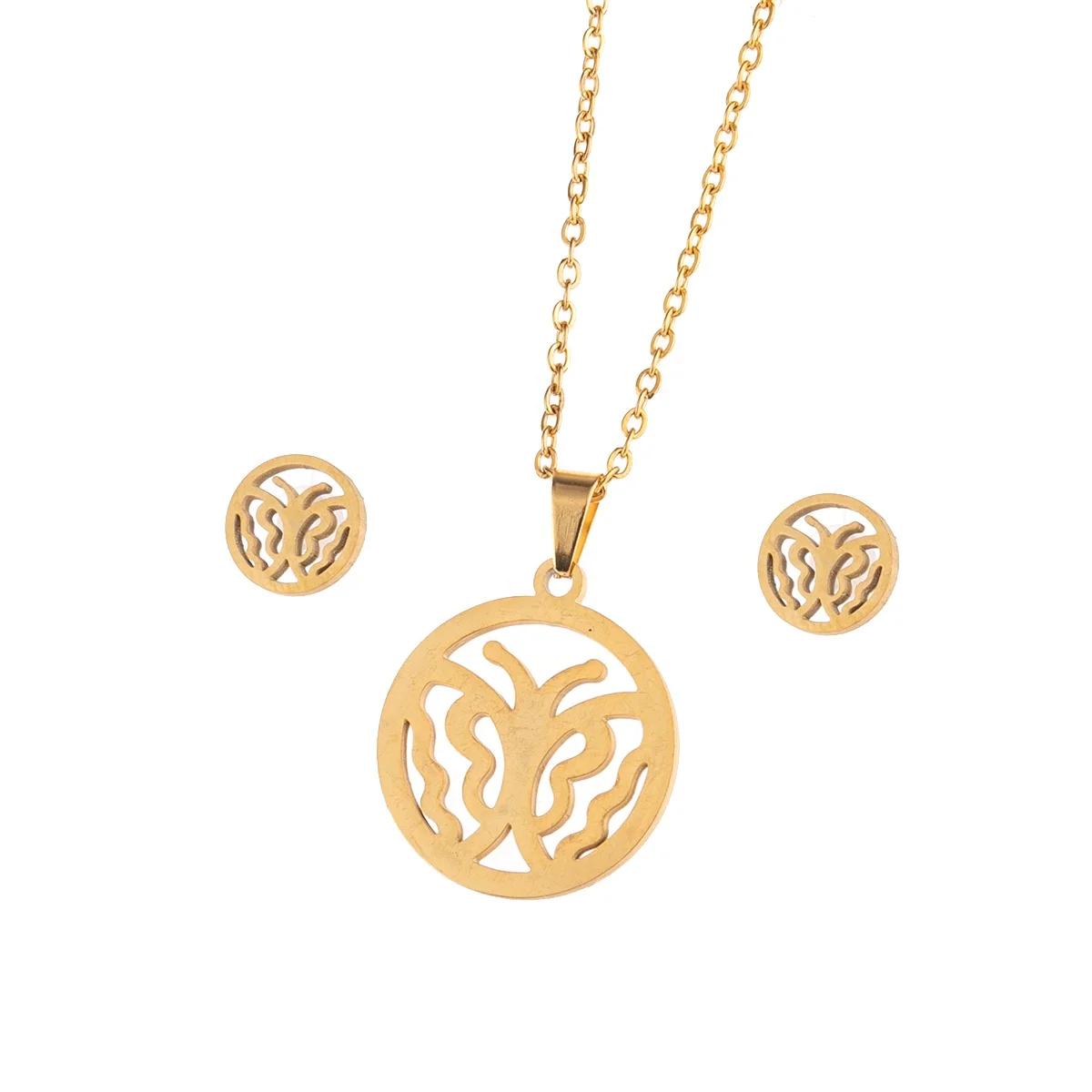 

New gold Stainless steel necklace earring set Valentine's Day Gift Stainless Steel Charm Butterfly Earring Necklace Jewelry Set