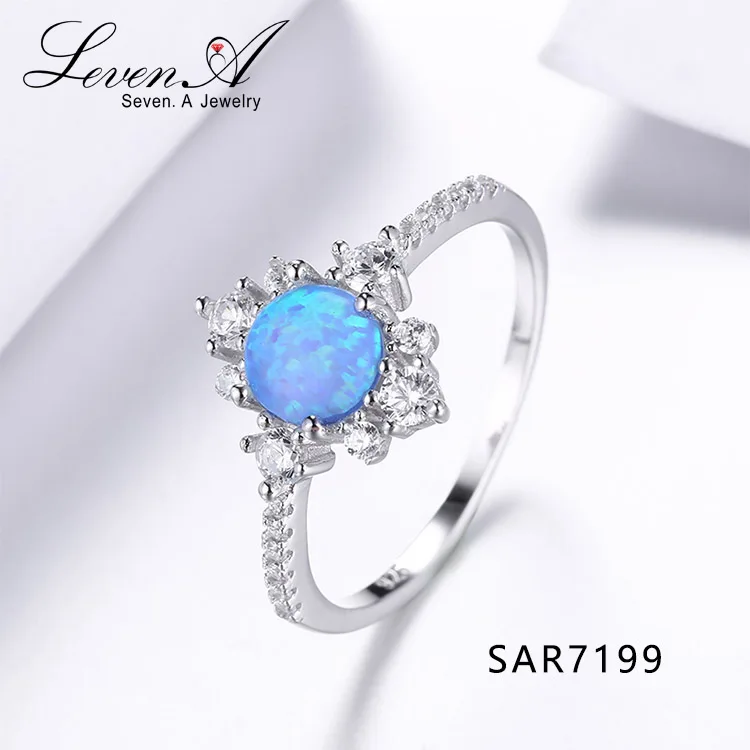 

Seven A Jewelry SAR7199 Snow shape clearly CZ jewelry 925 sterling silver rings white gold engagement ring Blue opal rings for w