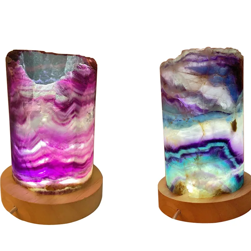 

Natural crystal stone table bedside night lamp Rainbow fluorite lamp for healing