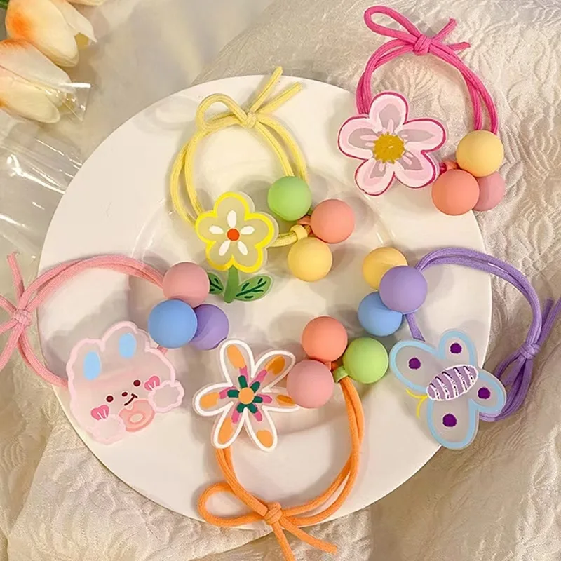 

Baby Kids Hair Accessories Sweet Hair Band Bows Elastic Rubber Band Cartoon Flower Elastic Hair Ties