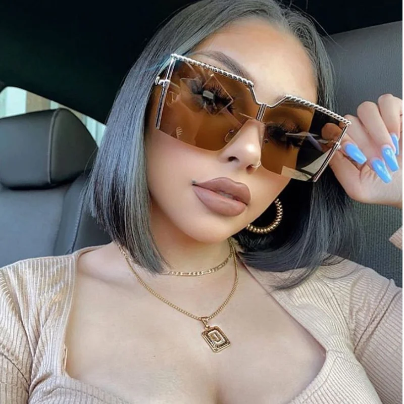 

2021 Design Fashion Customer Sun glasses Rimless Big Frame Eyewear Vintage shades One Piece Sunglasses 2021