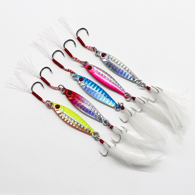 

HY-12 10g 14g 17g 21g Tungsten Jig Metal Bait Lures Fishing With Feather Treble Hook Fish Jigs