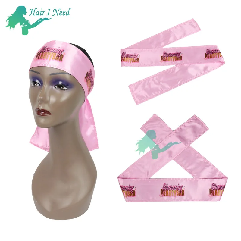 

Free Shipping customized logo on silk hair wraps head band edge wrap satin scarf, Any color