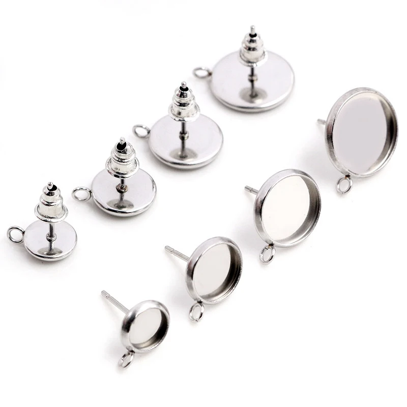 20pcs 6-12mm Stainless Steel Vertical hanging Earring StudsEarrings Blank/BaseFit 6- 12mm Glass CabochonsButtons