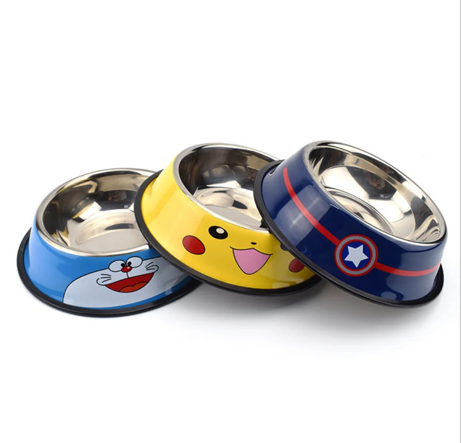 

Modern Simple Three Patterns And Sizes Dog Cat Cartoon Stainless Steel food bowl Puppy Pet feeder