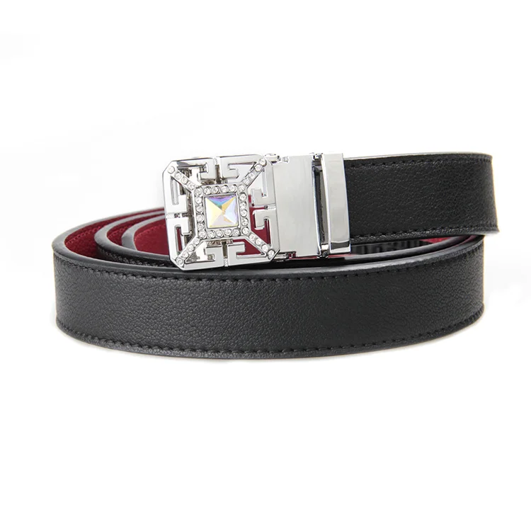 

Elegant Shiny Alloy Automatic Buckle Women Dress Leather Belt, Black;red