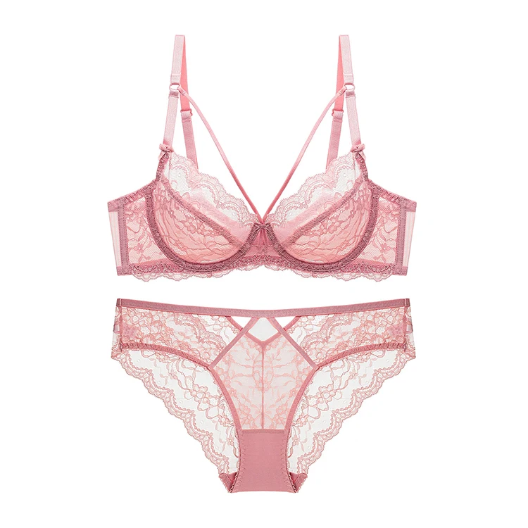 

Manufacturer well made spandex / cotton underwear set pink sexy lingerie ladies erotic bra