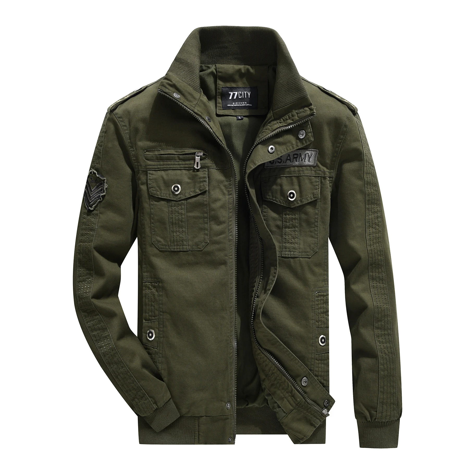 

New multi-pocket zipper washed cotton men's military jacket