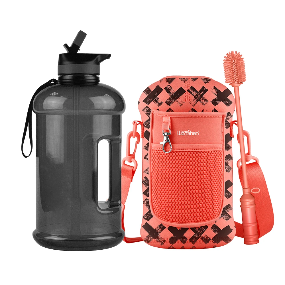 

Custom bpa Free 64oz Plastic Water Bottle Motivational Gallon Water Bottle with Custom Neoprene Sleeve, Customized color