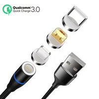 

Factory 3 In 1 USB Cable Fast Charger 3A Magnetic Nylon Braided USB Charging Cable for iPhone for Android