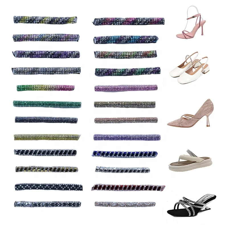 Vintage Fashion Crystal Rhinestone Row Trimming Shoe Uppers Upper Decorative Accessories With Rhinestone Line
