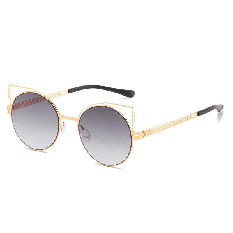 

Wholesale newest 2021 high quality fashion uv400 metal frame unisex unique round sunglasses with cat ear, Custom colors