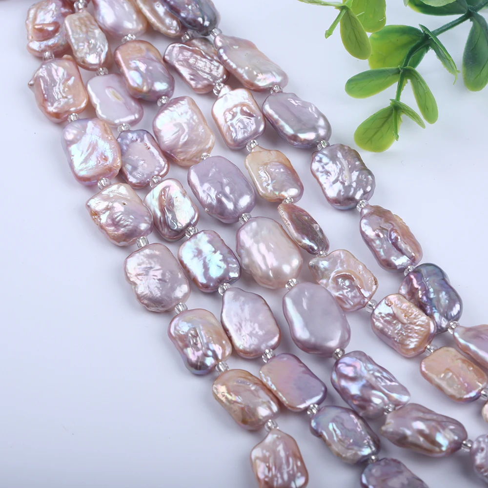 Wholesale Width 11-14mm Purple Color Square Baroque Shape Freshwater Pearl 18cm Short Loose Strands
