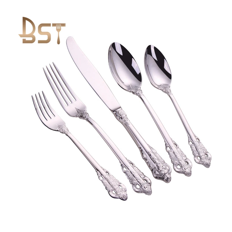 

Luxury elegant Baroque Style Royal Stainless Steel silver Flatware Set, Mirror Royal Cutlery Set, Silver,gold