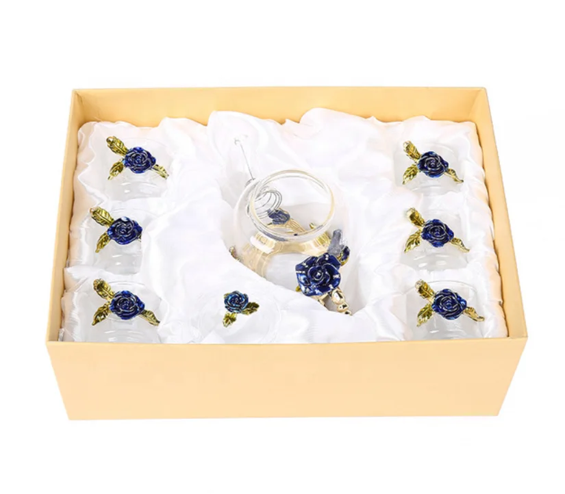 

6pcs glass cup 1pc teapot gift box packed enamel glass tea set, Clear