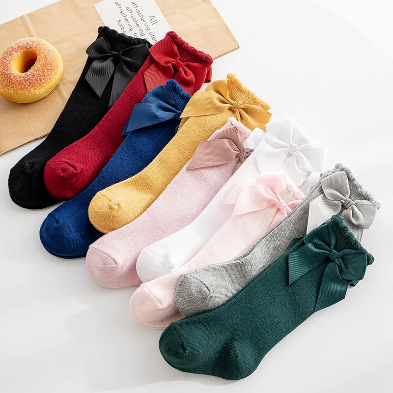 

Hot little infant baby korean spanish cute sock manufacturer Lolita kids cotton bow baby knee high socks for girls