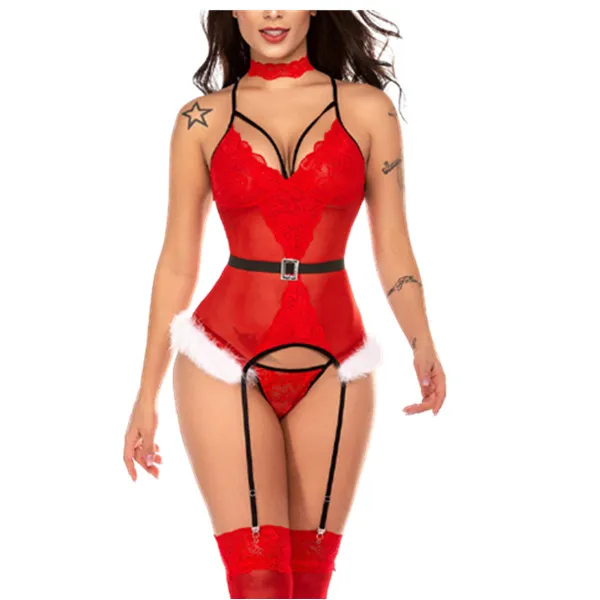 

Custom Logo Red Lingerie Christmas Sexy Lingerie Set With High-end Quality, Red/gree