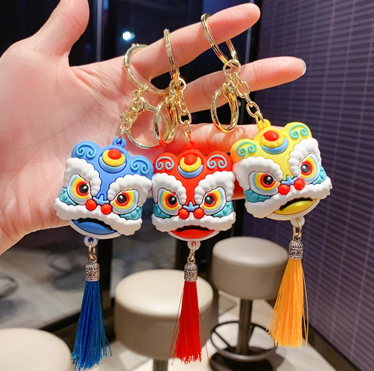 

bring good luck Chinese China style lion head ancient Keychain retro Car Bag Key chain Keyring Pendant Gifts, Colorful