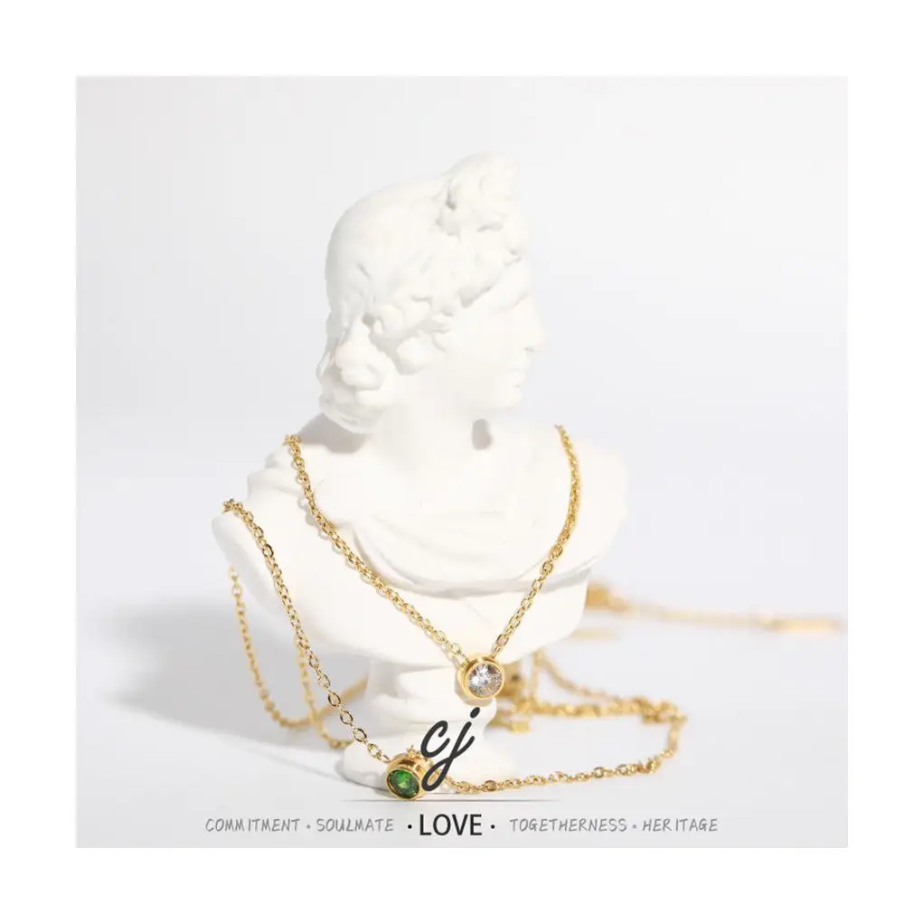 Carline Fashion Necklaces Gold Plated Stainless Steel with Cubic Zircon Trendy Link Chain Wedding Necklace