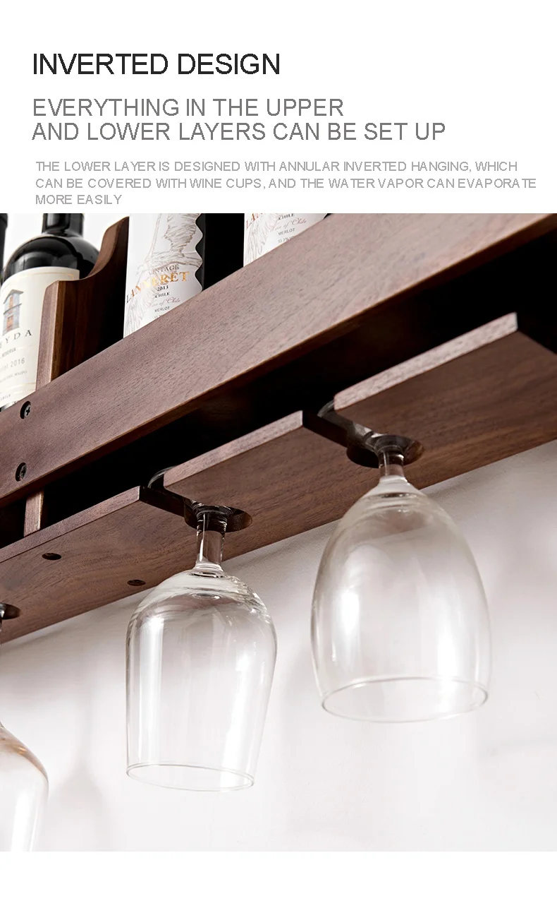 
Walnut Color 6 Bottles Wall-Mounted Wine Rack Bottle and Glass Storage Holder Wooden Wine Bottle Wall Shelves with 5 Hold 