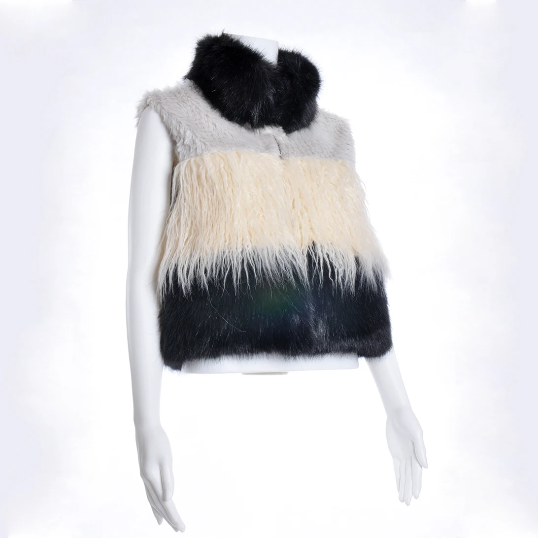 

New Fashion Sleeveless Outerwear Fur Vest Ladies Fox fur and Goat Hair Stitching Warm Vest