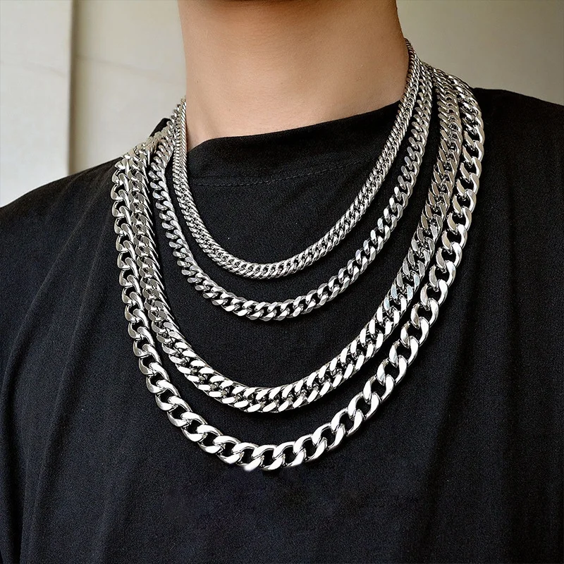 

Thick Stainless Steel Chain Unisex Hip Hop Style Double Cuban Chains Fashion Titanium Female Unisex Chains Necklaces