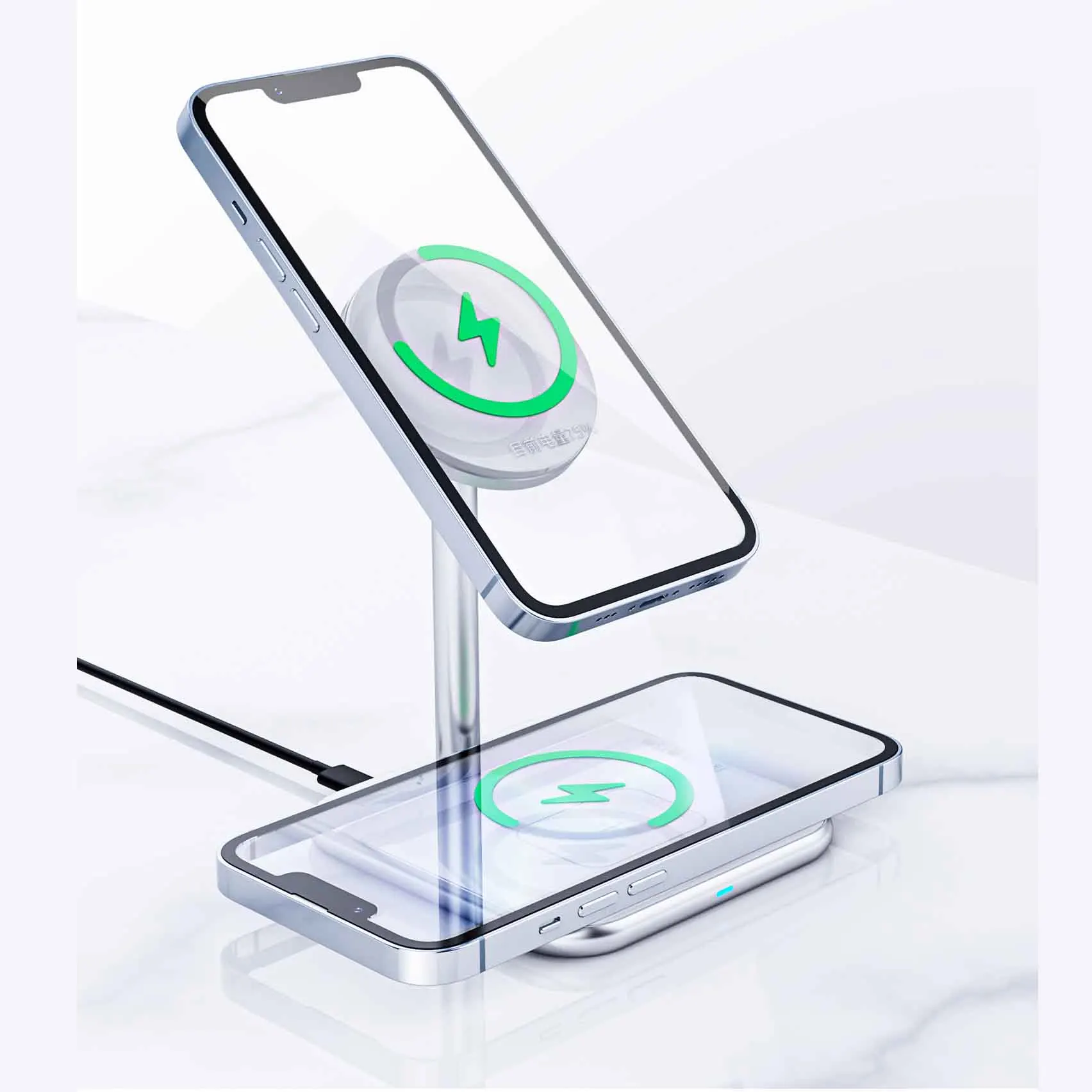 

2021 New Hot Product Magsaf Magnetic Wireless Charger 2 IN 1 Magnet For iPhone 13 12 Magsafing 15W Fast Charging for Airpods, Black, white