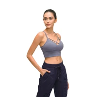 

Front Strappy Fitness Sports Bra Women Gym Apparel Yoga Tops X Back Glamorizing With Removable Padds