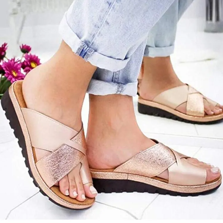 

New Fashion Shoes Summer Slipper Wedge Flats for Women Open Toe Casual Sandals Women Slippers, Black/silver/beige