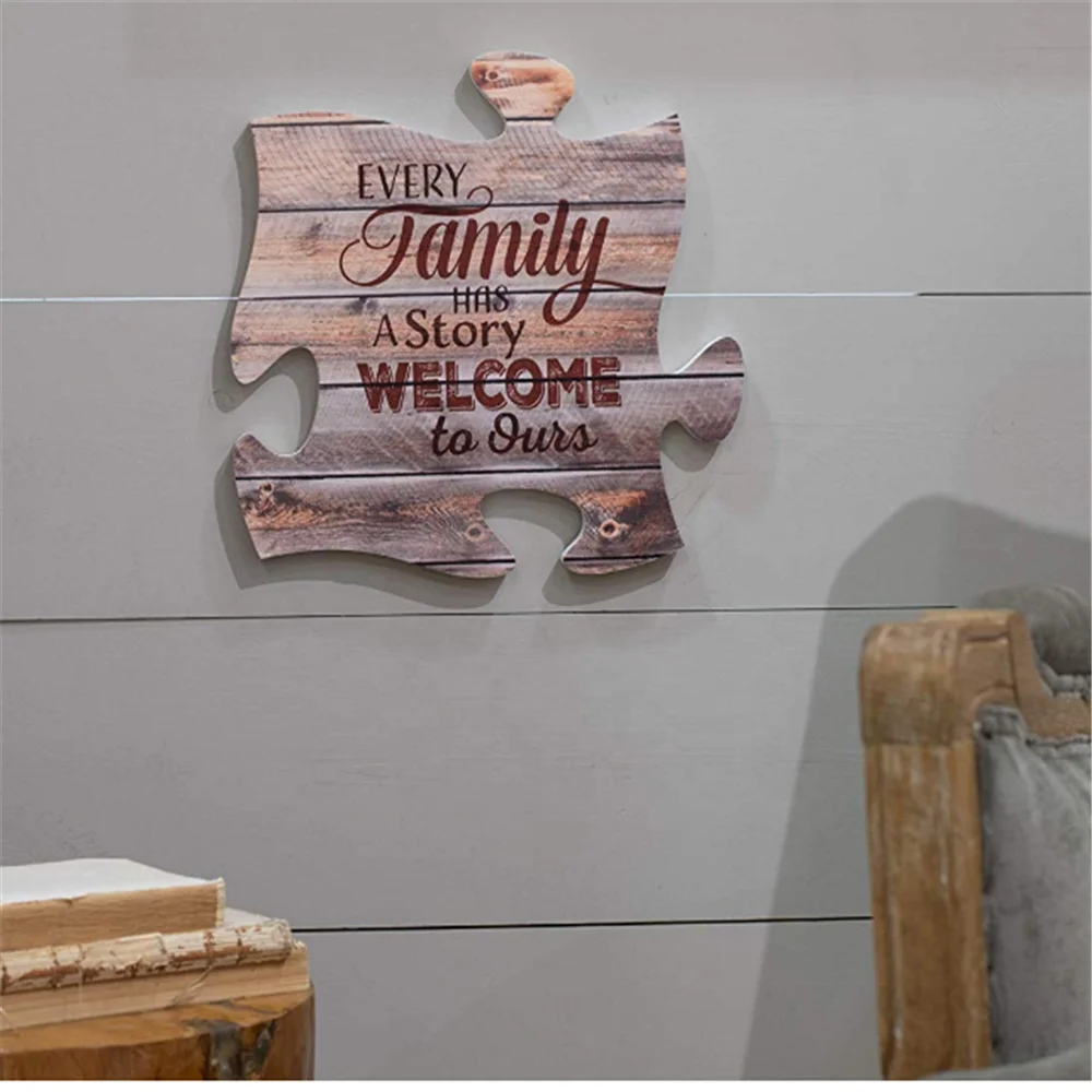 Wood Puzzle Piece Wall Sign Plaque Home Wood Wall Decor Collage Hang
