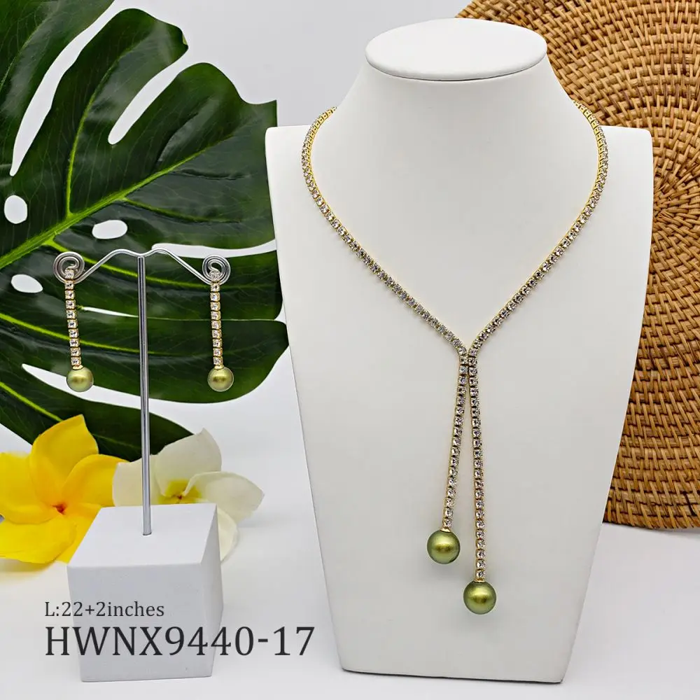 

hawaiian jewelry luxury diamond gold chain pearl earring necklace set