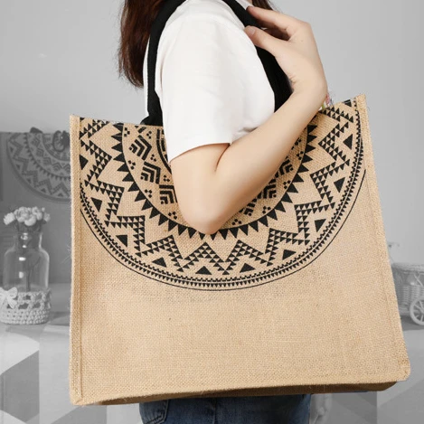 

VMAE Eco-Friendly Natural Burlap Tote Bags Reusable Suit For Beach Pool Shopping