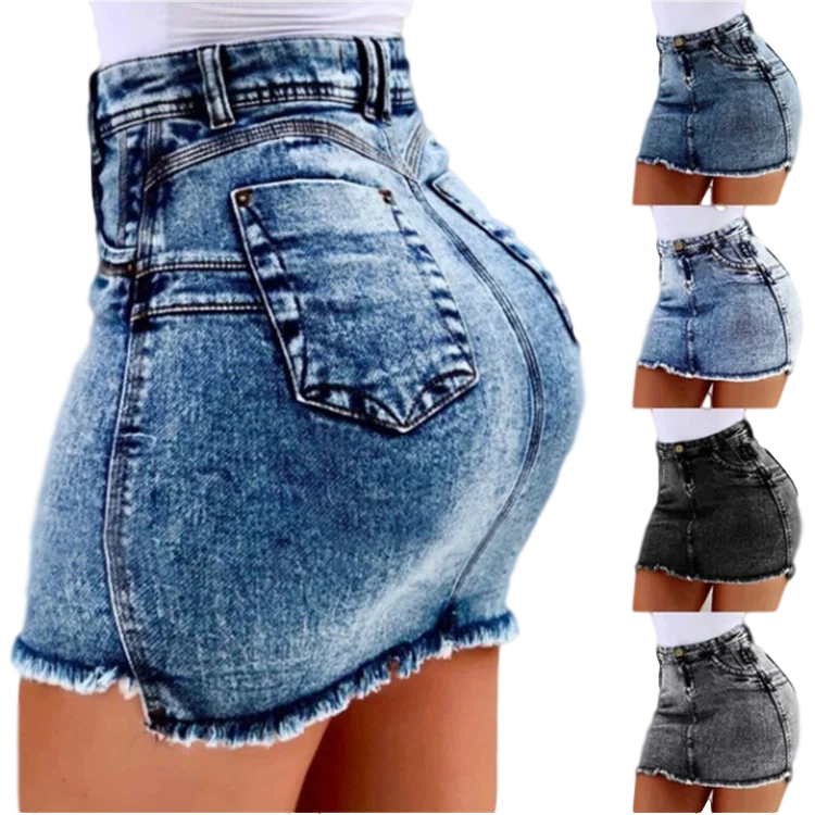 

Women's Summer Fashion Woman Sexy New High Waist Waisted Jean Washed Skirts Denim Short Jeans Mini Skirt Falda 2021