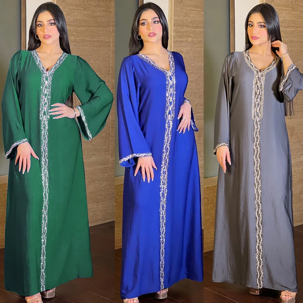 

Fashion hot diamond women's abaya robe Women muslim dresses latest designs dubai islamic clothing abaya 2021 abayas dress, Picture color
