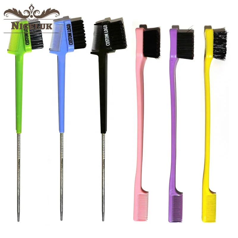 

Niceluk private label purple custom logo 3 in 1 bristle edge control hair brush and comb double for hair luxury wholesale set, As request