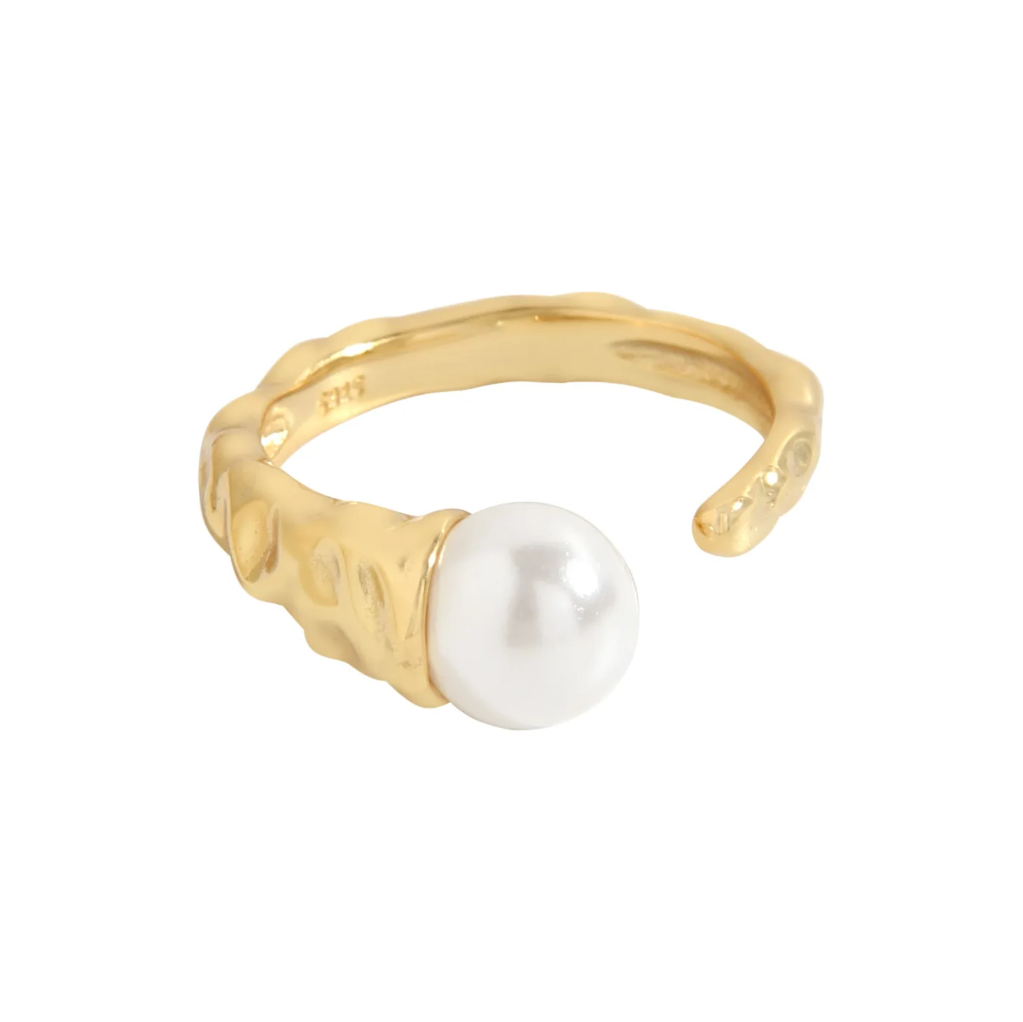 

VIANRLA 925 Sterling Silver Pearl Jewelry Rhodium Plated Open Ring Irregular 18K Gold Ring For Women