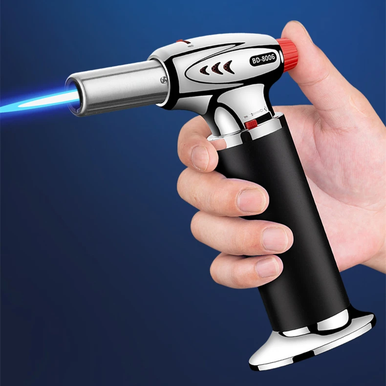 

High quality refillable butane gas torch lighter blue jet flame kitchen lighter, 6 colors