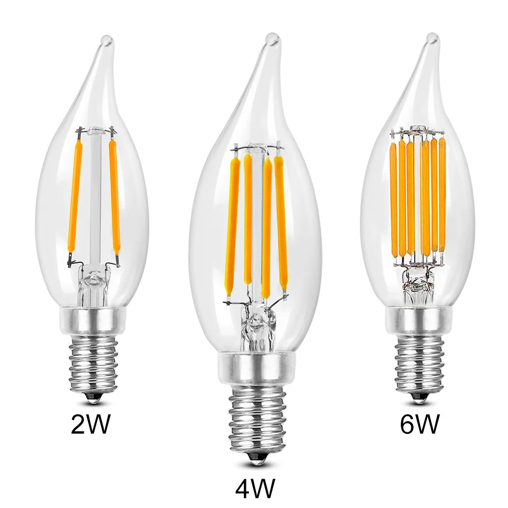 2W 4W 6W CA10 LED Filament Bulb E12 Base Dimmable Candelabra Light Bulbs 2700K 3000K 4000K 5000K 90+ CRI