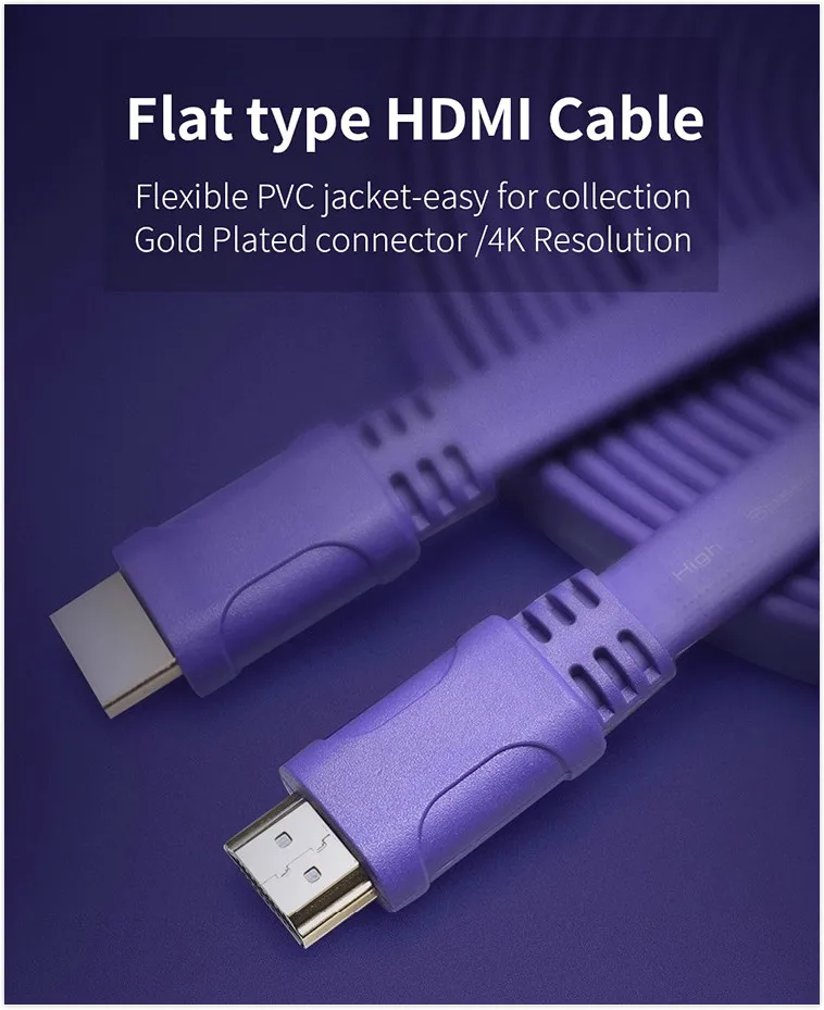 High end 24K gold plated flat design 3D 1080P 4K hdmi cable - ANKUX.COM