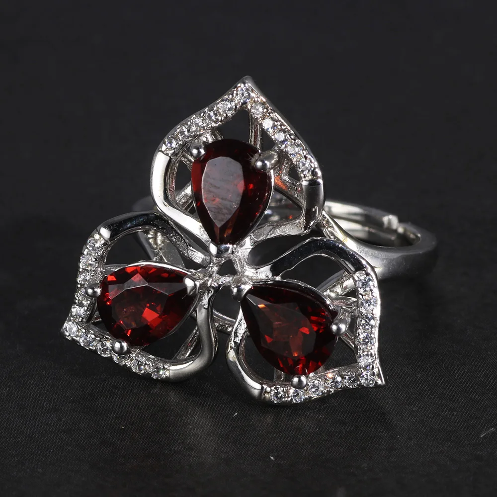 

Wholesale Fashion Jewelry Water Drop Garnet Gemstone 925 Sterling Silver Women Ring